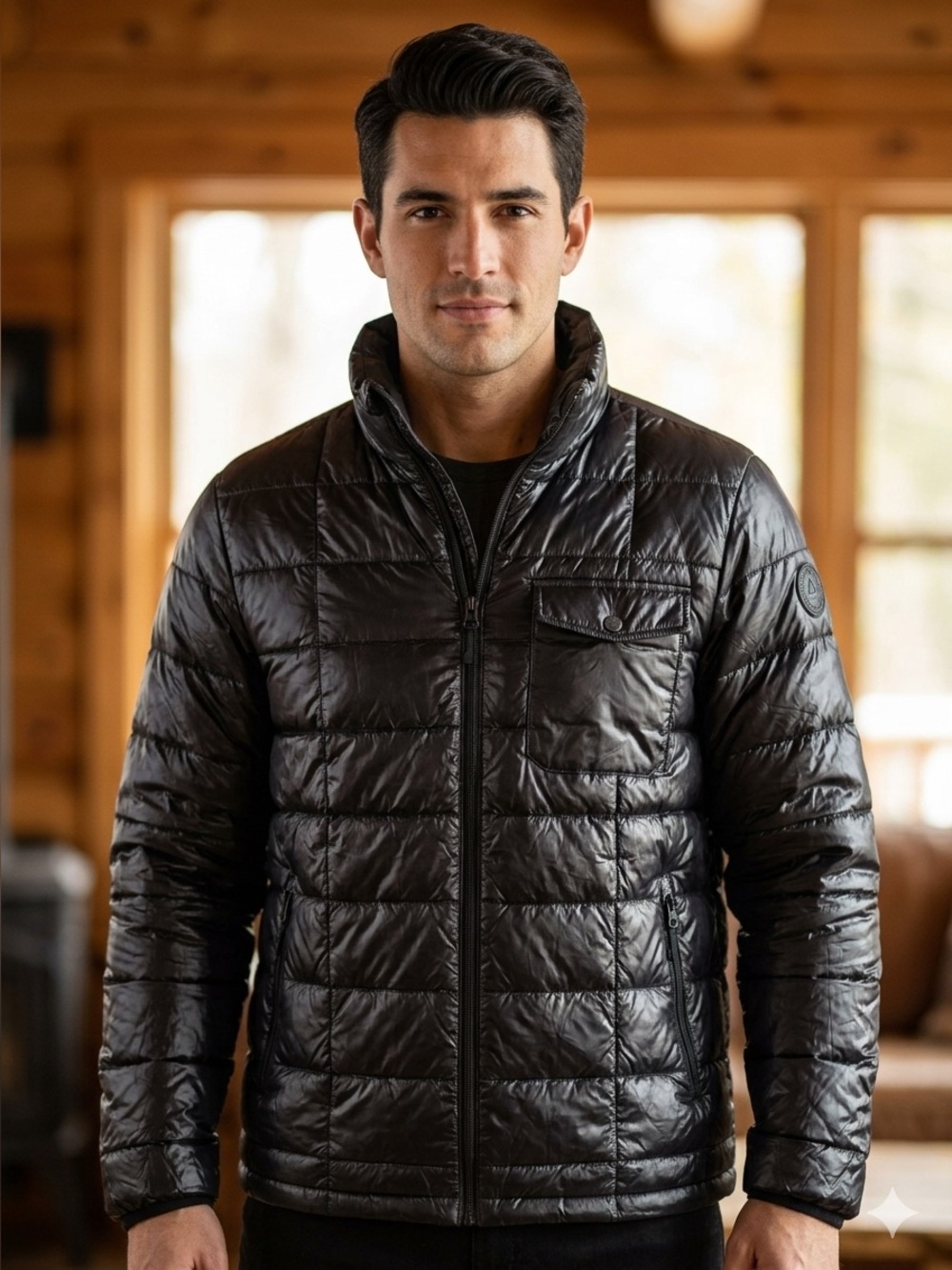 Alpine Design Men's Shiny Black Packable Puffer Coat